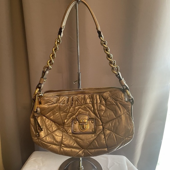 Marc Jacobs Camila Leather Quilted Patchwork Shoulder Bag Purse Italy Gold - Picture 1 of 16